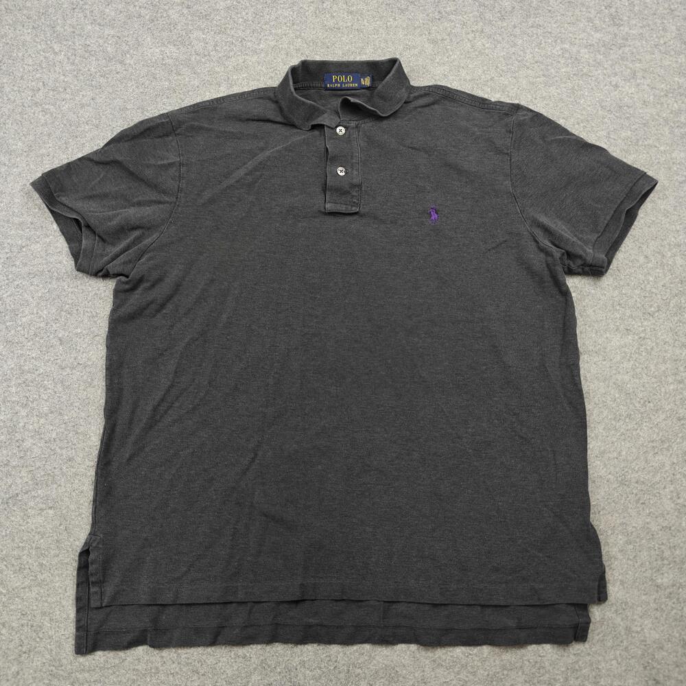 Polo Ralph Lauren Polo Shirt Mens XL Dark Gray Cotton Spandex Collared Logo